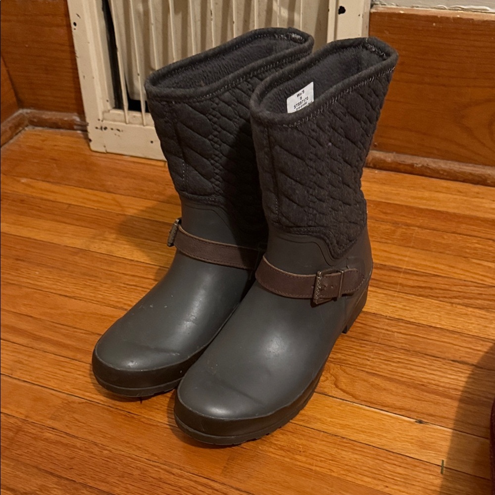 Sperry Dark Gray Quilted Waterproof Rubber Women's Boots 9